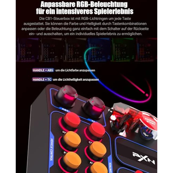 PXN CB1 Button Box, PC Seitenkonsole mit 19 Tasten & Schaltern, RGB-Beleuchtung, kompatibel für Sim-Racing, Truck- und Flugsimulatoren – Bild 5