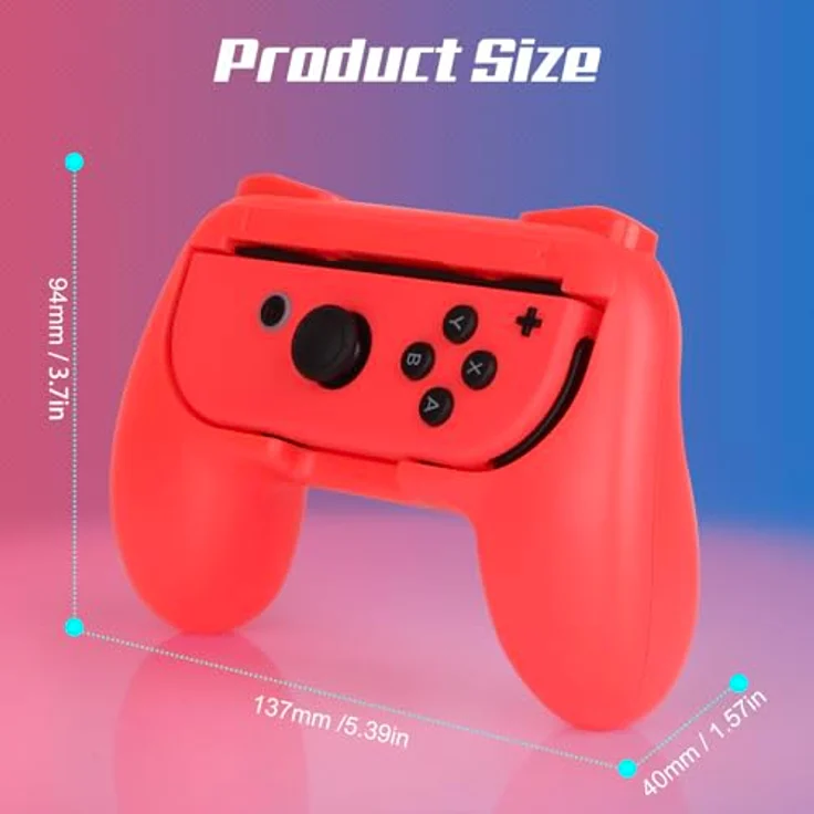 JoyHood Joy-Con Handgriffe für Switch/Switch OLED, Ergonomisches Design, 4er Pack in Rot-Blau-Schwarz-Weiß – Bild 2