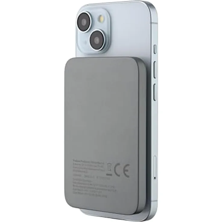 Qualo Power Bank 5000mAh, 20W, Kabellos, Mini, Induktives Schnellladen, kompatibel mit iPhone und Samsung, Grau, Kompakt