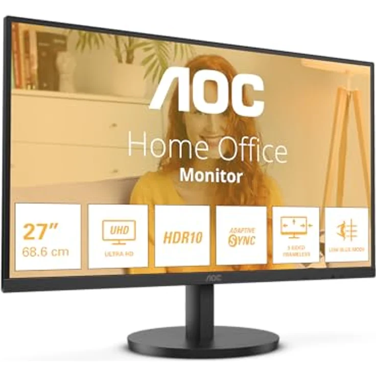 AOC U27B3M 27 Zoll UHD Monitor, Lautsprecher, HDR10 (3840x2160, 4K, 60 Hz, 2X HDMI, DisplayPort) schwarz – Bild 1