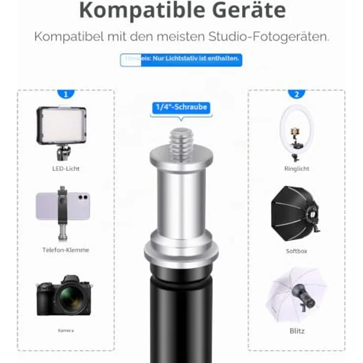 Neewer Fotografie-Lichtstativ, 3-6.6ft/92-200cm höhenverstellbarer Stativständer für Reflektoren, Softboxen und Lichter, Tragfähigkeit 17,6lb/8kg – Bild 5