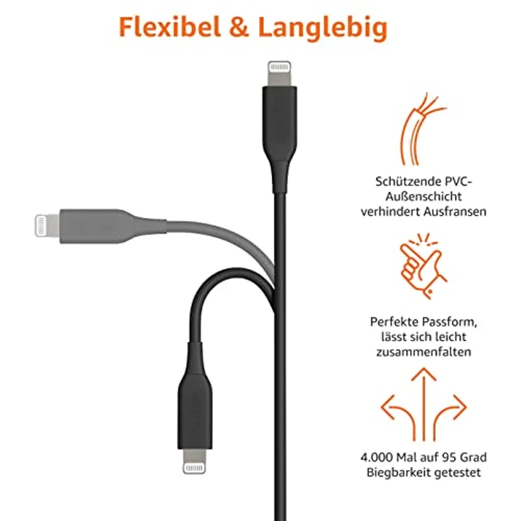 AmazonBasics - USB-C-auf-Lightning-Kabel, MFi-zertifiziertes Ladekabel für iPhone 11-11 Pro-11 Pro max-X-XS-XR-XS Max - 8-8 Plus, für Typ-C Ladegeräte, Unterstützt Power Delivery, Schwarz, 1,82 m – Bild 3