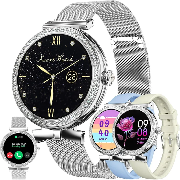 ZPIMY Damen Smartwatch mit Telefonfunktion, 1.85 Zoll AMOLED Display, 100+ Sportmodi, Schlafmonitor, IP68 wasserdicht, kompatibel mit Android und iOS