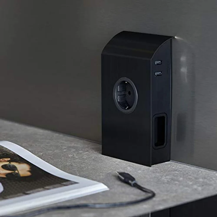 SO-TECH Anbausteckdose, 1 x Schukosteckdose, 2 x Eurosteckdose, 2 x USB-Anschlüsse, schwarz, inkl. 2m Anschlusskabel – Bild 2