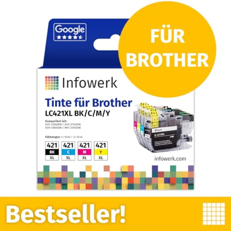Infowerk LC421XL Tintenpatrone, 9-tlg Set in Cyan, Magenta, Gelb und Schwarz, 500 Seiten Leistung – Bild 2