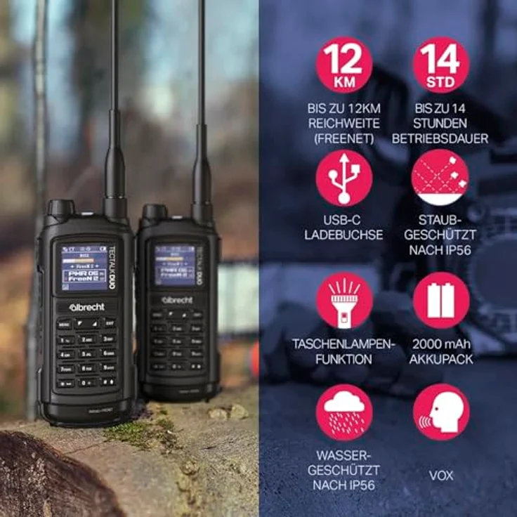 Albrecht Tectalk Duo, PMR & Freenet Funkgerät 29148, Walkie-Talkie mit 20 Stunden Betriebsdauer, schwarz – Bild 2