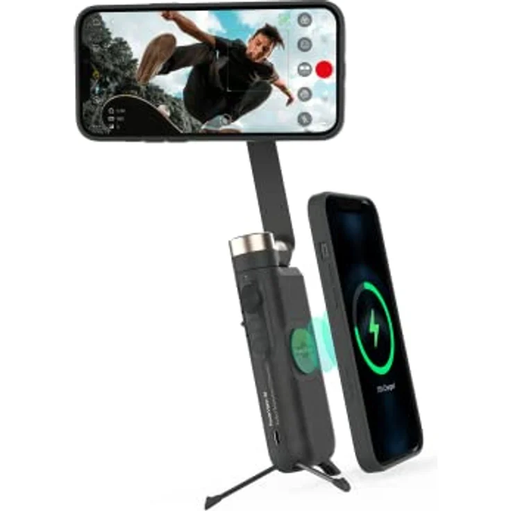 PowerVision S1 Gimbal, 3-Achsen Smartphone-Stabilisator mit eingebautem Stativ, kabelloser Powerbank und AI Tracking für Vlogging und TikTok, Schwarz – Bild 1