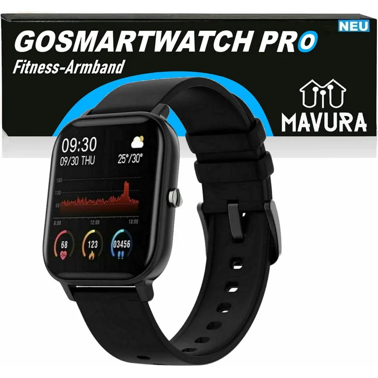 MAVURA GOSMARTWATCH PRO Smartwatch Bluetooth Fitnesstracker Fitness Armband wasserdicht, für Android und Apple iOS, Herren & Damen, wählbare Farben