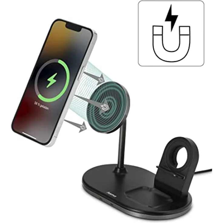 Hama Wireless Charger „MagCharge“ für Apple iPhone, Apple AirPod, Apple Watch (3in1 induktive Ladestation mit Quick Charge 15 W, magnetisches, kabelloses Ladegerät für Apple MagSafe und Hama MagLine) – Bild 2