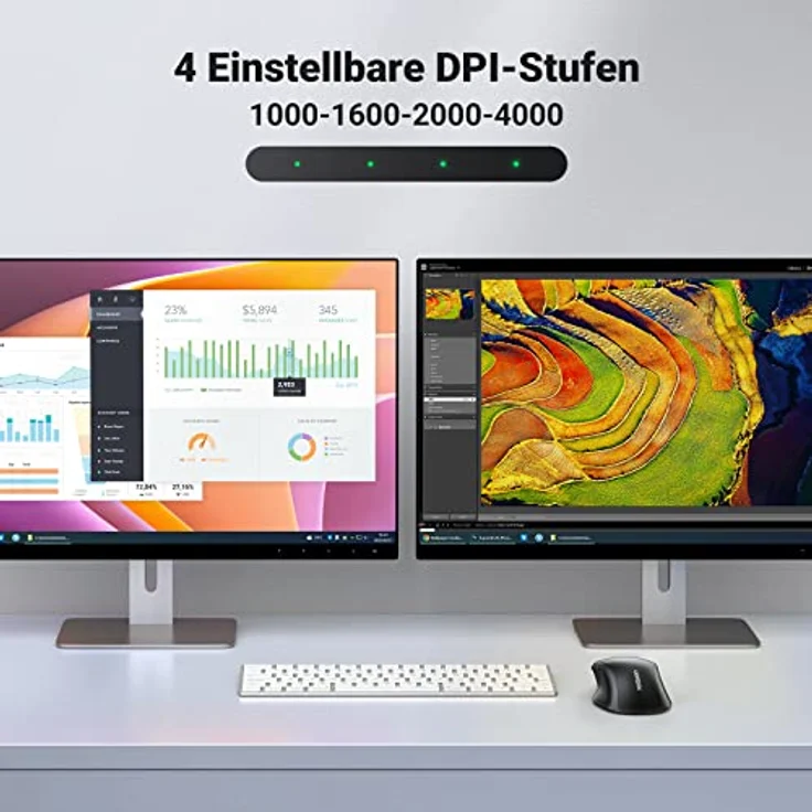 UGREEN Bluetooth Maus kabellos (BT 5.0 + 2.4G), 4000 DPI, 18 Monate Akkulaufzeit, Ergonomische, Schwarz – Bild 5