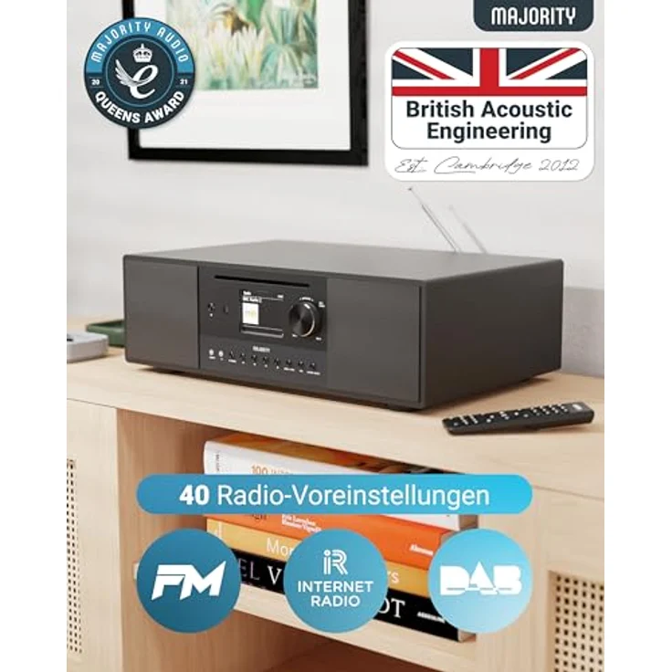 MAJORITY Quadriga Internetradio mit CD Player & Bluetooth | 120W 2.1 Stereo DAB Radio mit Eingebauter Subwoofer | Internetradio WLAN mit Spotify Connect, Podcasts, FM | Farbdisplay – Bild 4