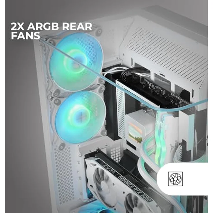 Mars Gaming MC-INFINIO, PC-Tower-Gehäuse mit gebogenem gehärtetem Glas, zwei ARGB-Lüftern, vertikaler GPU-Montage, USB-C-Anschluss, weiß – Bild 3