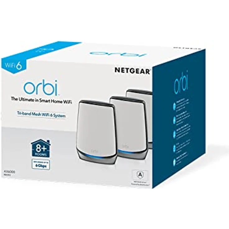 Netgear Orbi RBK853 WiFi 6 Mesh-WLAN-System (6.000 MBit-s Geschwindigkeit, Tri-Band 3er Set mit Mesh-Router + 2x Mesh-Satellit-Repeater, bis zu 525 m² Abdeckung, AX6000 für 60+ Geräte) – Bild 5
