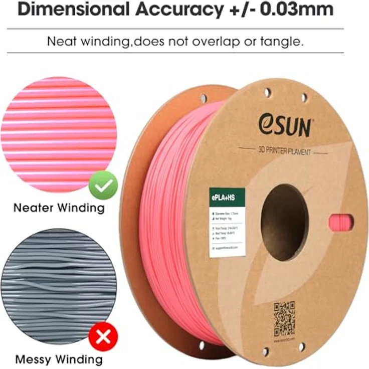 eSUN PLA+HS Filament 1.75mm, Hochgeschwindigkeitsdruck 3D Drucker Filament mit Maßgenauigkeit +/- 0.03mm, 1KG Spule (2.2 LBS), rosa – Bild 3