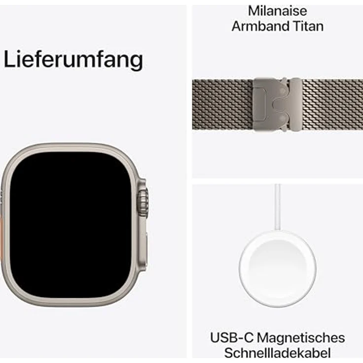 Apple Watch Ultra 2 GPS + Cellular, 49 mm Titangehäuse, Milanese Loop Natur – L – Bild 6