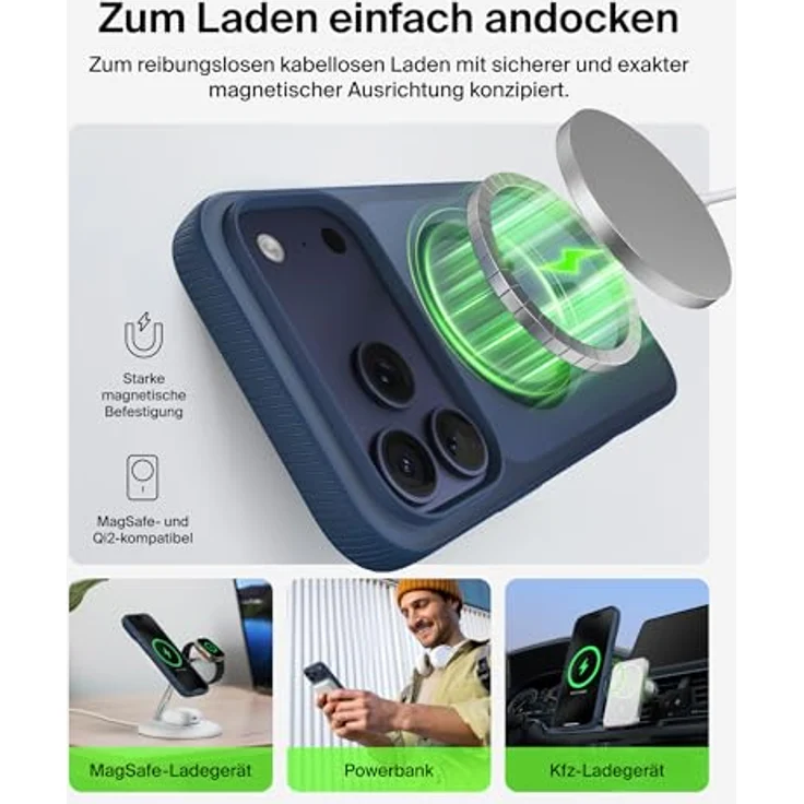 Belkin SheerForce Grip Schutzhülle für iPhone 17 Pro Max, Stoßschutz bis 2m, strukturierte Oberfläche, kabelloses Laden, dklblaue Farbe – Bild 3
