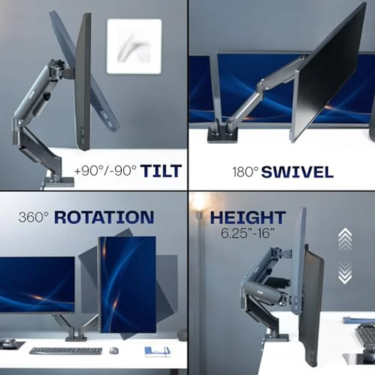 Vivo Doppelarm Tischmonitorhalterung höhenverstellbar, Neigung, Schwenk, Ausgleichsgasfeder Ständer VESA Haltewinkelarm passt die meisten Bildschirme 13'' bis 27'' (Stand-v002o) – Bild 9