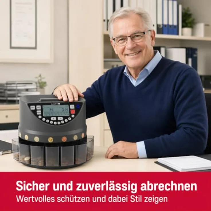 OLYMPIA Münzzähl- und Sortiermaschine CC 300, 600 Münzen in EUR, bis zu 270 Münzen pro Minute, LED-Display und Kundendisplay – Bild 3