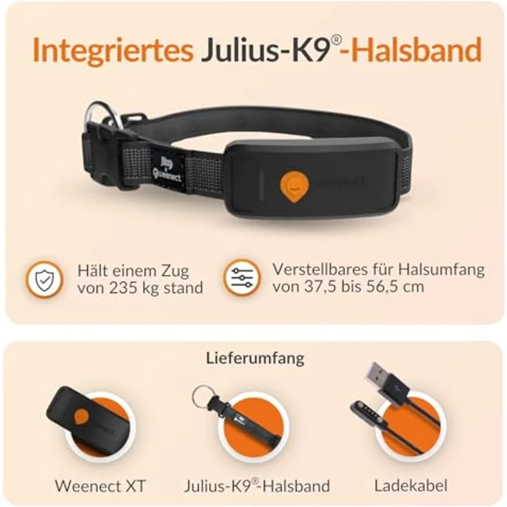 WEENECT XT, GPS Tracker für Hunde mit verstellbarem Julius-K9 Halsband (37,5-56,5 cm), LED Lampe, wasserdicht, schwarz, Echtzeit-Tracking ohne Distanzlimit – Bild 7