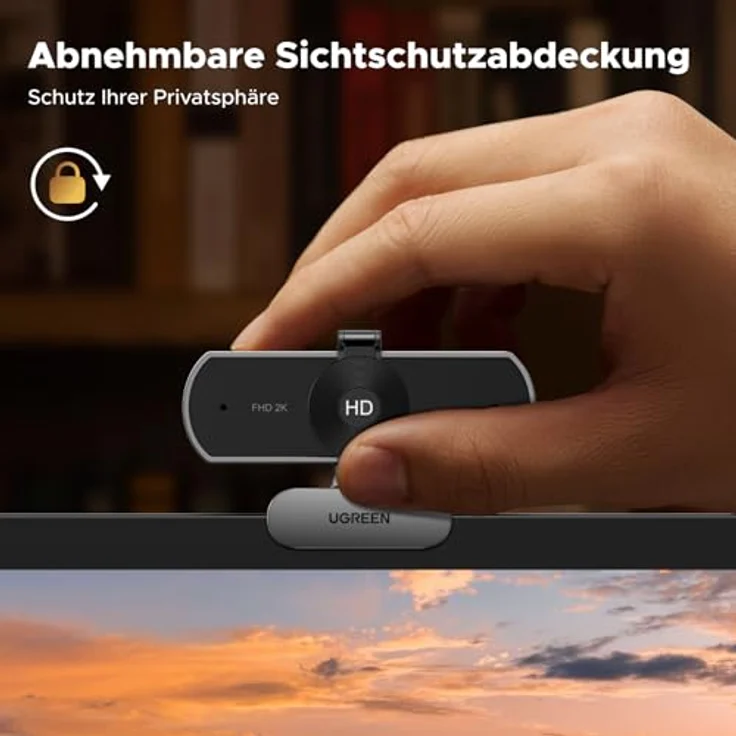 UGREEN Webcam 2K, USB A Webcam mit Mikrofon, 4MP, Fixfokus, 80° Sichtfeld, Privacy Cover, automatische Lichtkorrektur, Plug & Play, PC Kamera für Windows/MacOS/Zoom (Silbergrau) – Bild 5