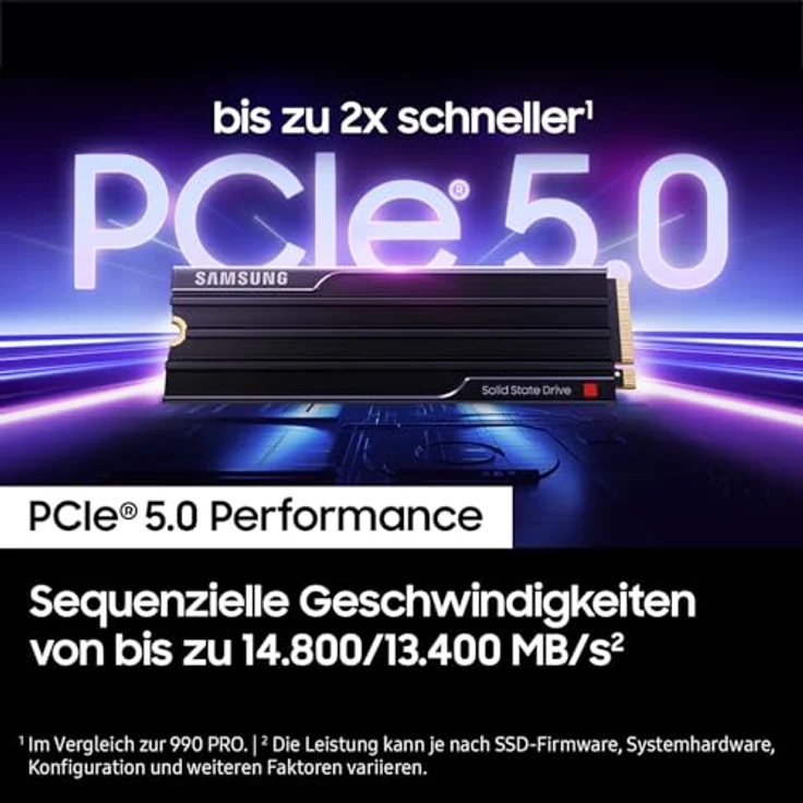 Samsung 9100 PRO Heatsink NVMe M.2 SSD, 4 TB, PCIe 5.0, 14.800 MB/s Lesen, 13.400 MB/s Schreiben, Schwarz – Bild 3