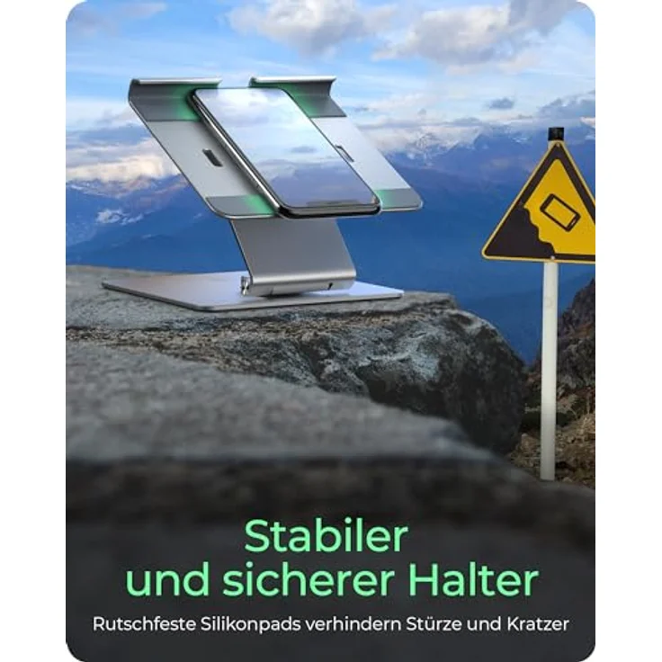 ICY BOX Tablet & Smartphone Ständer (bis 12,9"), Handy und Tablet Halterung, Dreh- und Neigbar, Höhenverstellbar, Zusammenklappbar, Aluminium, IB-TH200-R – Bild 5