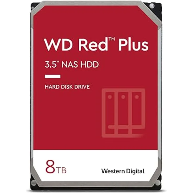 WD Red Plus 8TB interne Festplatte NAS (3,5 Zoll, Workload-Rate 180 TB/Jahr, 5.640 U/min, 256 MB Cache, NASware-Firmware für Kompatibilität, 8 Bays) Rot