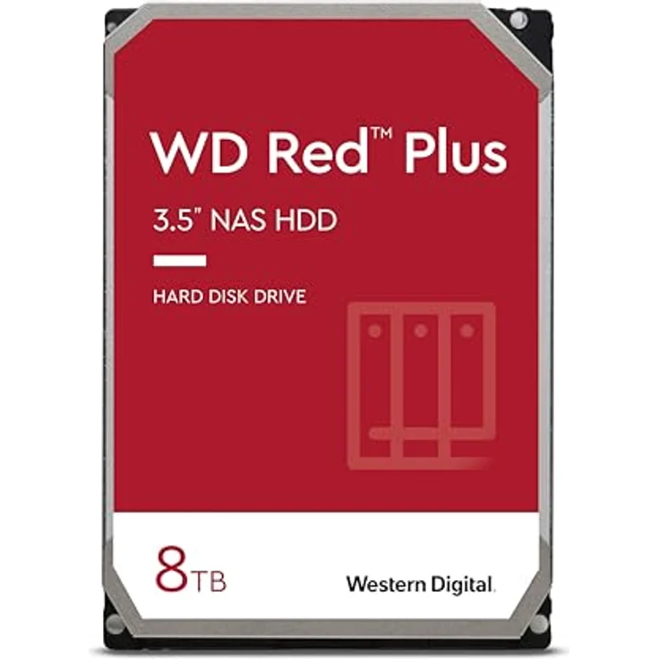 WD Red Plus 8TB interne Festplatte NAS (3,5 Zoll, Workload-Rate 180 TB/Jahr, 5.640 U/min, 256 MB Cache, NASware-Firmware für Kompatibilität, 8 Bays) Rot – Bild 1