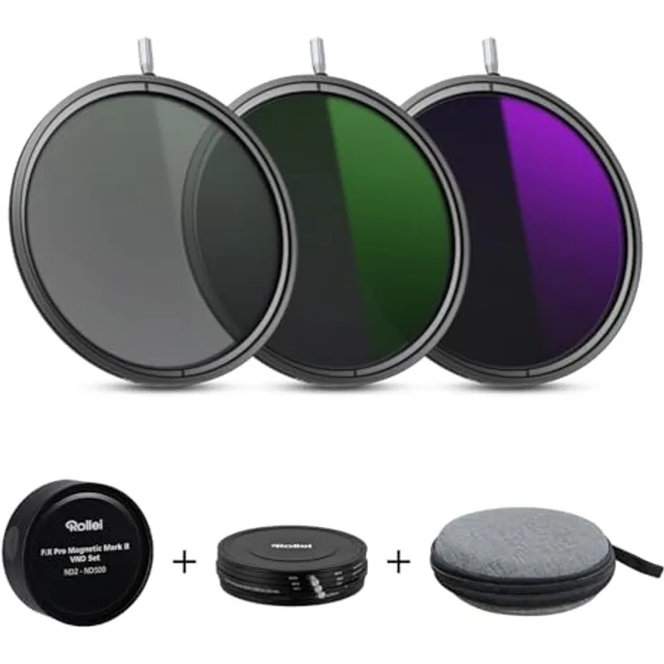 Rollei F:X Pro Magnetic Mark II VND Set 82 mm, Rundfilter Set mit 3 Magnetische Variable Graufilter ND2-ND500, Schwarz