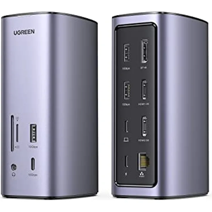 UGREEN USB C Docking Station Triple Display für MacOS und Windows, 2HDMI DP 4K@60Hz, 10Gbps USB Datenports, PD 100W, Ethernet, Audio, SD/TF, 12 IN 1 Dock für MacBook, Surface, Lenovo, Dell, HP usw.