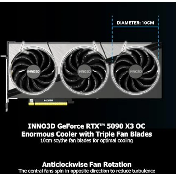 Inno3D GeForce RTX 5090 X3 OC 32GB GDDR7 Grafikkarte, PCI Express 5.0, NVIDIA G-SYNC, 3 Lüfter cooling – Bild 3