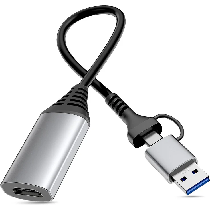 Equip USB-zu-HDMI-Adapter (USB-C + A), 1080P HD, grau, Dual-Interface für Laptops und Tablets
