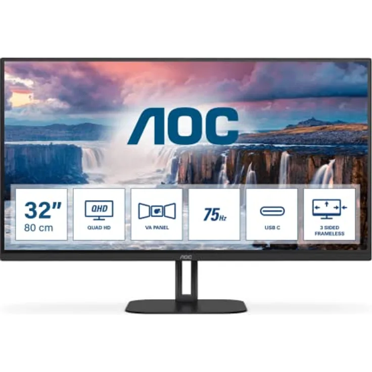 AOC Q32V5CE - 32 Zoll QHD Monitor, Lautsprecher (2560x1440, 75 Hz, HDMI, DisplayPort, USB-C, USB Hub) schwarz