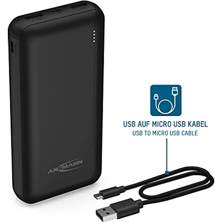 ANSMANN Powerbank 20000mAh – 2-Port Power Bank mit LED Statusanzeige - externer Akku mit 2.1A, tragbares Ladegerät kompatibel mit Apple iPhone, iPad, Samsung, Huawei, Xiaomi, etc – Bild 5