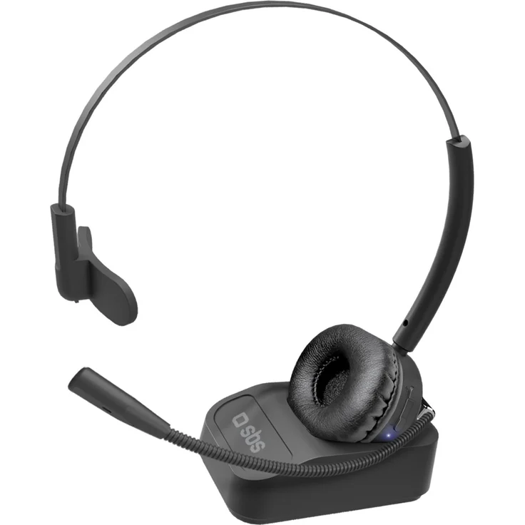 SBS Workline, Kabelloses Mono-Headset mit Ladestation, Multipoint-Technologie, 20 Stunden Akkulaufzeit, verstellbarer Bügel, gepolsterte Hörmuschel