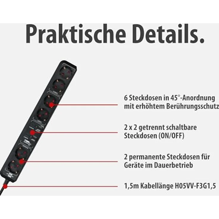 Brennenstuhl Connect Line WiFi Steckdosenleiste 6-Fach, intelligente Mehrfachsteckdose mit Sprachsteuerung, 2.4 GHz, kompatibel mit Alexa und Google Assistant, 1,5m Kabel, schwarz – Bild 3