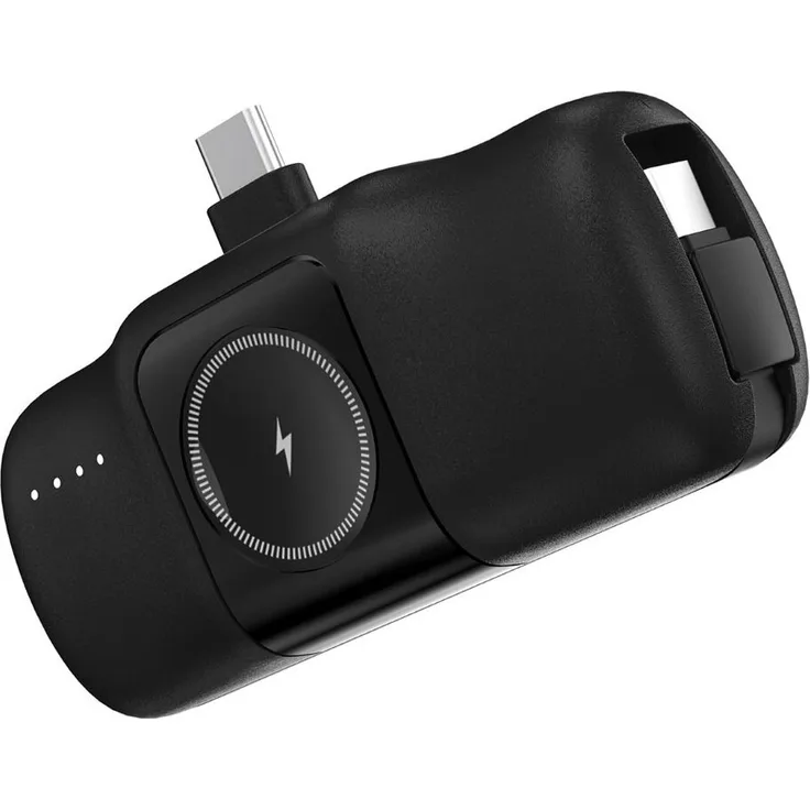 WOZINSKY Mini-Powerbank WF16-YCS mit integriertem USB-C-Kabel und Apple Watch Ladegerät 5000 mAh 15 W Schwarz