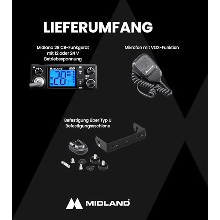 Midland 28 CB C1563, CB-Funkgerät mit 2"-LCD-Display, digitaler Rauschsperre und 12/24 V-Versorgung, sieben Farben wählbar – Bild 8