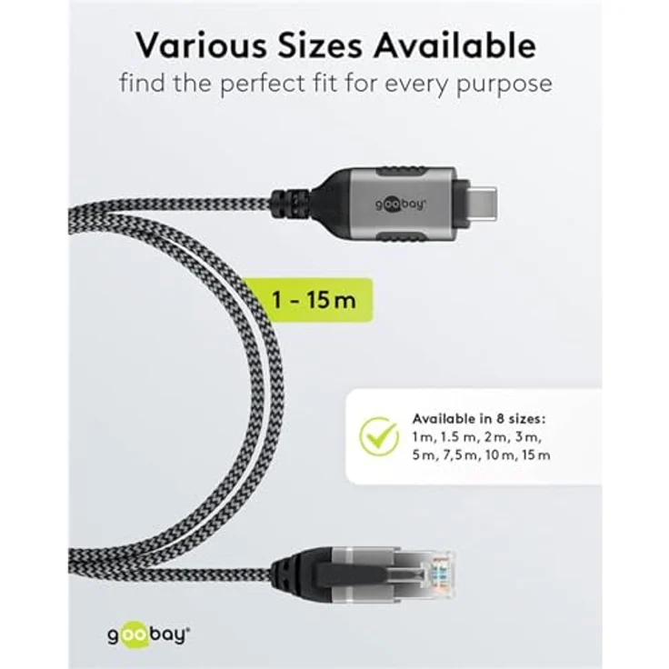 Goobay Ethernet-Kabel USB-C 3.1 auf RJ45 Slim, 5 m, CAT 6, bis zu 1 Gbit/s, schwarz-silber – Bild 8