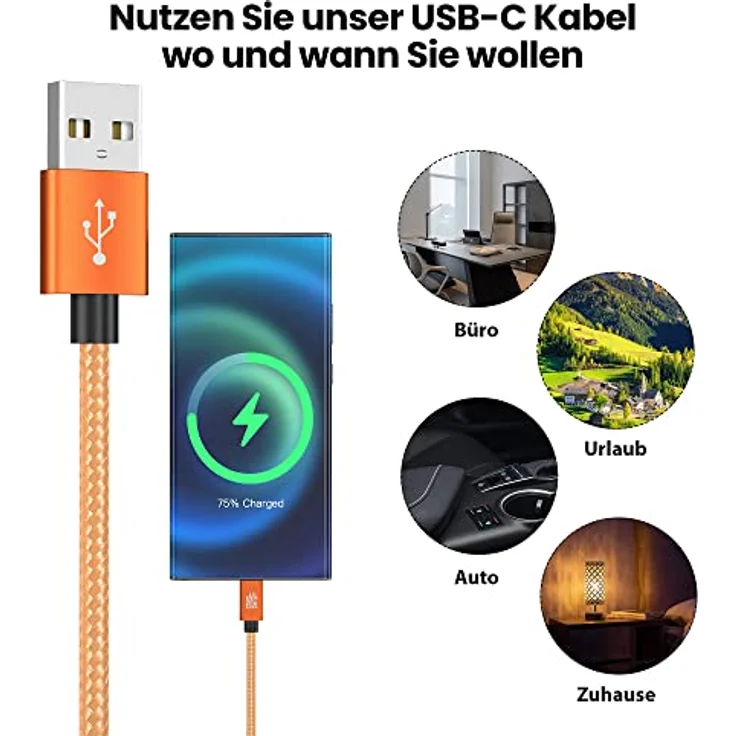 JAMEGA USB-C Kabel Nylon, Schnell Ladekabel 0,5m mit hoher Langlebigkeit, 5 Gbps Datentransfer, kompatibel mit Samsung, Huawei, HTC und LG – Bild 6