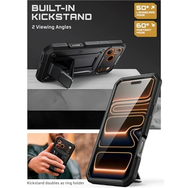 SUPCASE Unicorn Beetle Pro, iPhone 17 Pro Hülle 6.3” mit Kamerasteuerungstaste, 360° Outdoor Schutzhülle mit Displayschutz, Ständer und Gürtelclip, schwarz – Bild 5