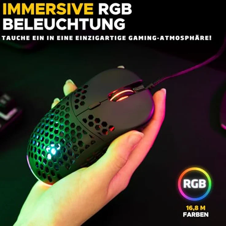 THE G-LAB Kult Oxygen, Hochleistungs-Gaming-Maus mit Kabel, 12.800 DPI, 100% anpassbares RGB, 6 programmierbare Tasten, Schwarz – Bild 5