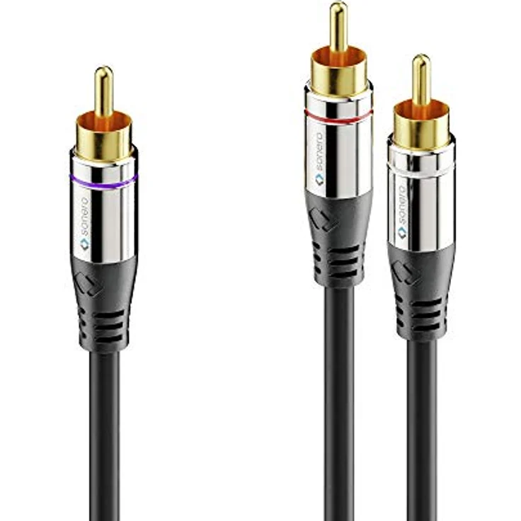 Sonero® Premium Cinch Audiokabel, 1x Cinch Stecker auf 2x Cinch Stecker 5,00m, vergoldete Kontakte, schwarz – Bild 2
