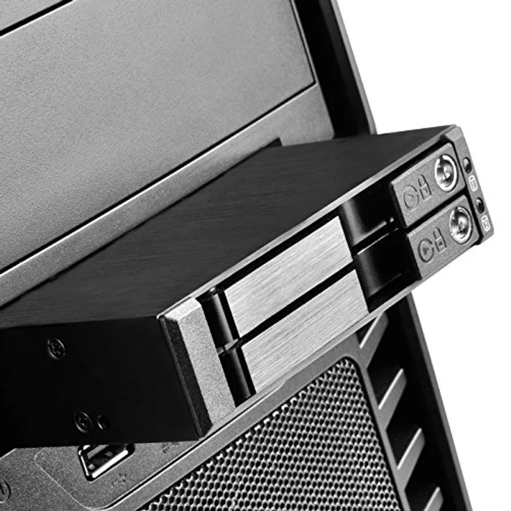 SilverStone SST-FS202B - trägerloser 3,5''Aluminium Hot Swap-Festplatten-Wechselrahmen für 2 x 2,5'' SAS-SATA-HDDs oder SSDs mit Metallschloss an jeder Einschubtür und Statusanzeige-LEDs, schwarz – Bild 9