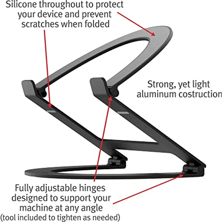Twelve South Curve Flex | Ergonomischer höhen- und winkelverstellbarer Aluminium-Laptop-/MacBook-Ständer, passend für 10"-17", tragbar - inklusive Transporttasche, Mattschwarz, TS-2201 – Bild 3