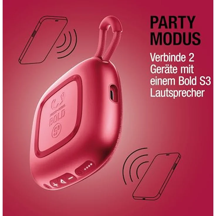 Fresh n Rebel Bold S3, 5 W Bluetooth Lautsprecher mit IPX6 Schutz, Laufzeit bis 15 h, Berry Red – Bild 4