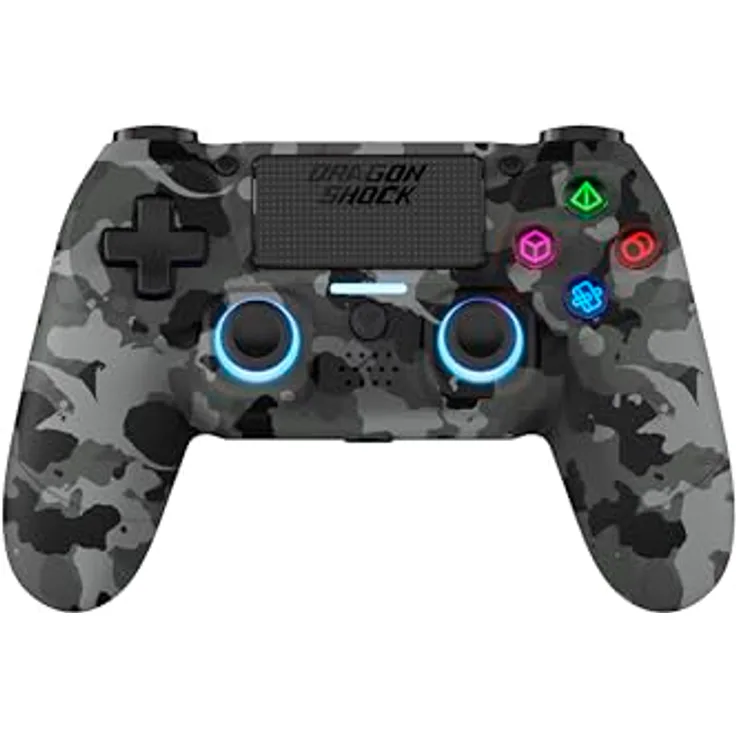 DRAGON SHOCK Mizar Wireless Controller für PlayStation 4, Grey Camo, Bluetooth & USB-C Verbindung, Plug & Play