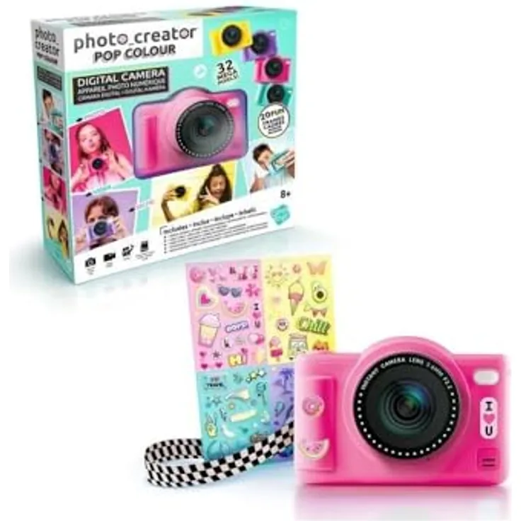 Canal Toys C Toys Digitalkamera für Kinder, Doppelobjektiv – rosa, 32 Megapixel, LCD-Display, Selfiemodus, 20 Rahmen, 5 Filter, inklusive 4 GB SD-Karte