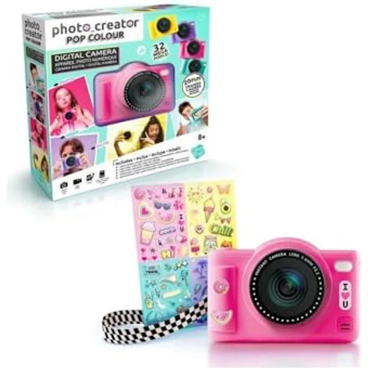 Canal Toys C Toys Digitalkamera für Kinder, Doppelobjektiv – rosa, 32 Megapixel, LCD-Display, Selfiemodus, 20 Rahmen, 5 Filter, inklusive 4 GB SD-Karte – Bild 1