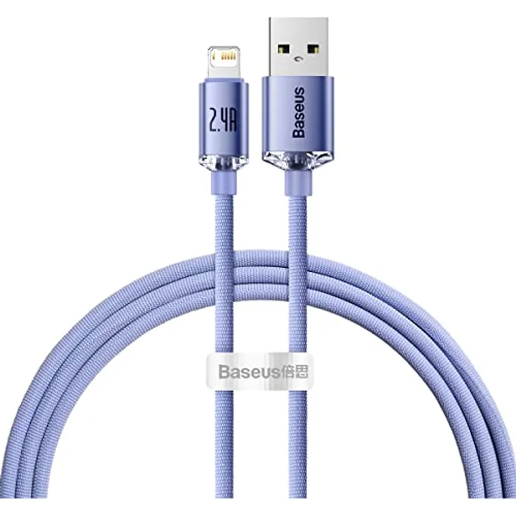 Baseus Crystal Shine Serie 18W 1,2 m USB-A auf Lightning-Kabel, lila, schnelles Laden und Datenübertragung, verstärkte Stecker